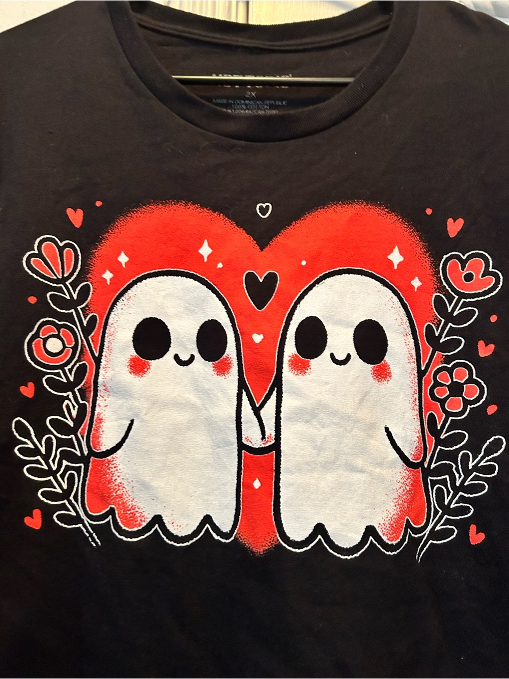 Hot Topic Black Graphic Tee with Red Accent